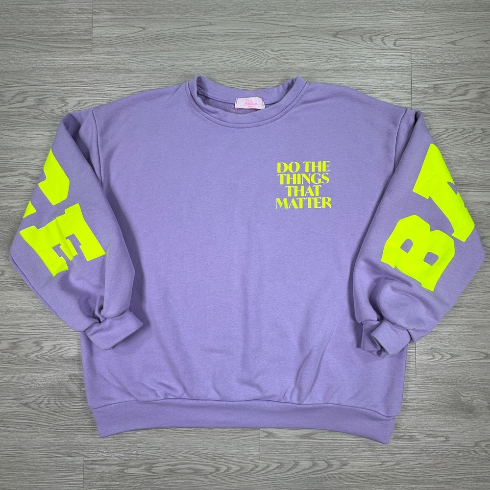 Believe Mode Womens Sweatshirt Purple Balance‎ Neon Graphic One Size Pullover